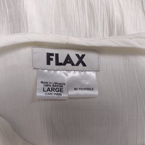 FLAX Ivory 100% Rayon Crinkle Fabric Lightweight Long Sleeve Tunic Top Large - Picture 7 of 8